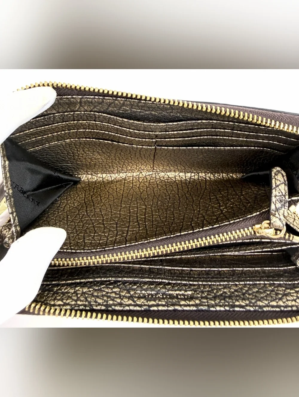 Burberry Smoke Check Stitch Small Zippy Wallet In Antique Gold - Picture 12 of 16